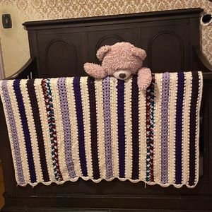 Vintage Striped Purple Afghan Baby Blanket Can Also Be Used as a Cozy Lap Throw